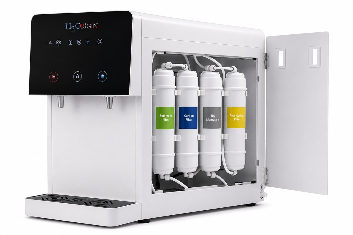 Fresca opened to show its four built-in filter cartridges